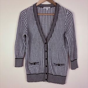 Pendleton Black White Knit V-Neck Cardigan Preppy Old Money